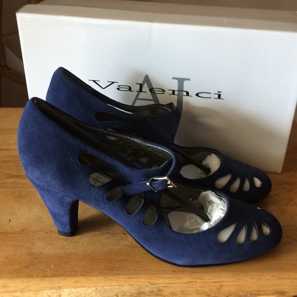 Blue suede heels